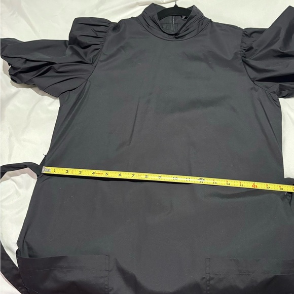 Frame Margot Mock Neck Balloon Sleeves Belted Black Mini Dress With Pockets NWOT - Picture 11 of 15